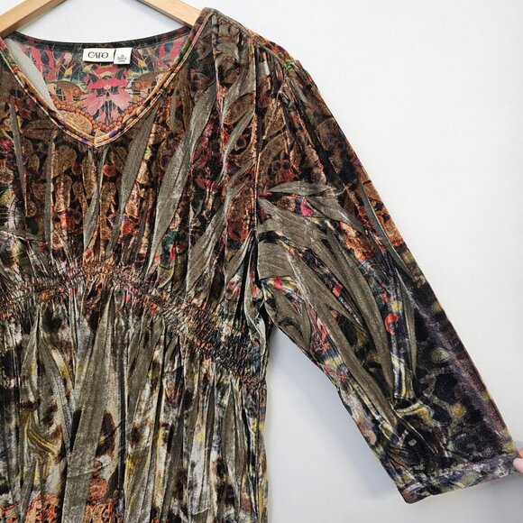 Y2K Velvet Babydoll Top XL Tunic Lace Sequins Hem Dark Fairy Grunge Whimsy Boho - Picture 10 of 12